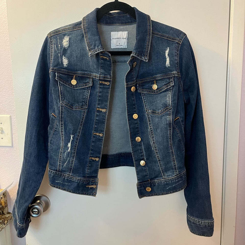 Stylish Blue Denim Jacket/EUC/Size small 19-21 PTP - Picture 4 of 10